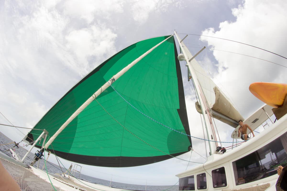 Green gennaker from deck perspective